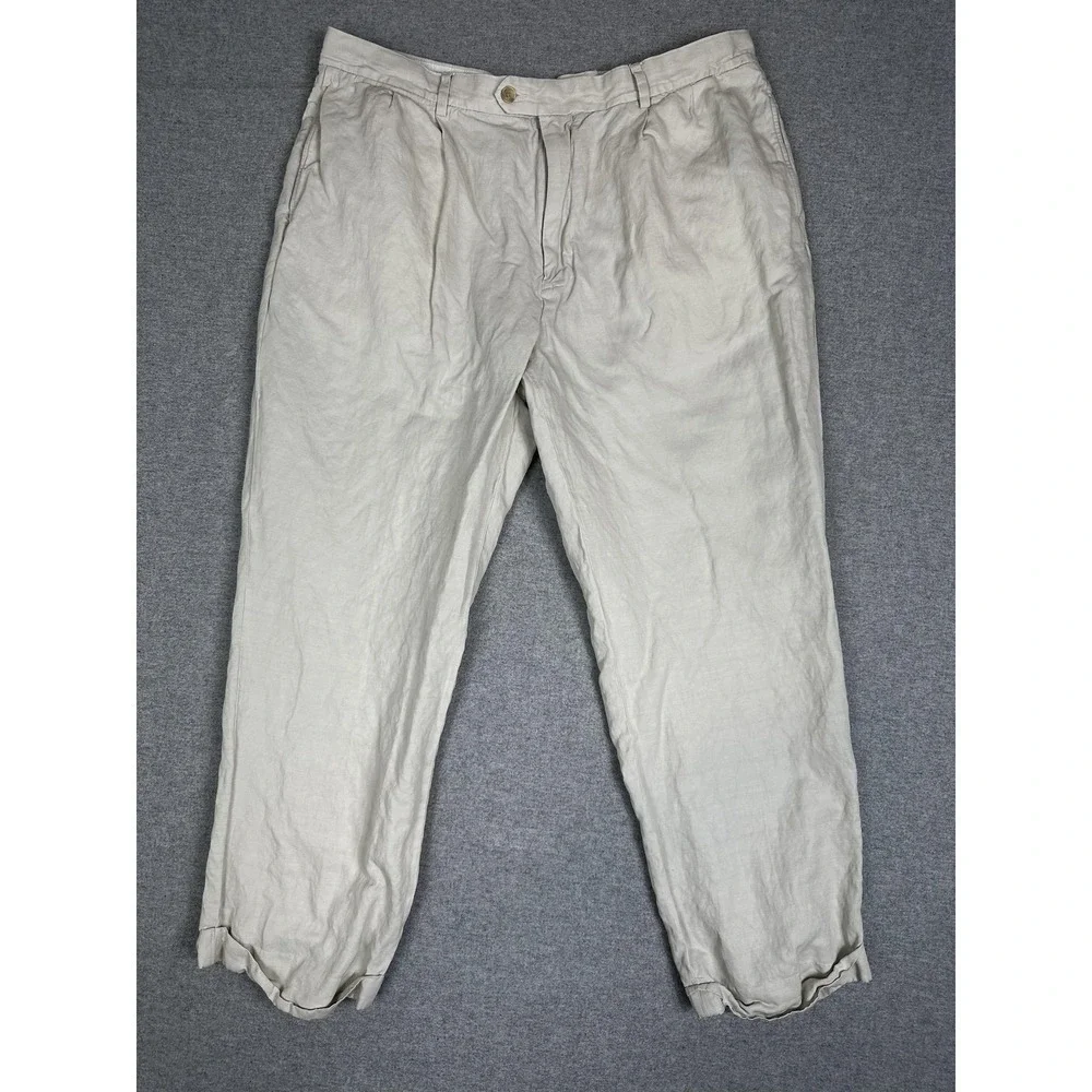 Daniel Cremieux Pants Mens 36x27 White Silk Linen Pleated Classic Chino Casual